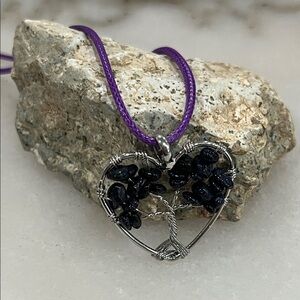 Goldstone Tree of Life Heart Pendant Necklace